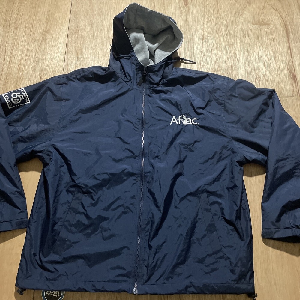 Men's Aflac Celebrating 65 Years Logo Blue Windbreaker hooded Jacket XL